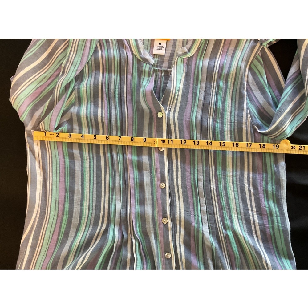 Ruby Rd Womens Medium Striped Button Down Blouse Blue Green Purple 58543 GG - Picture 3 of 10